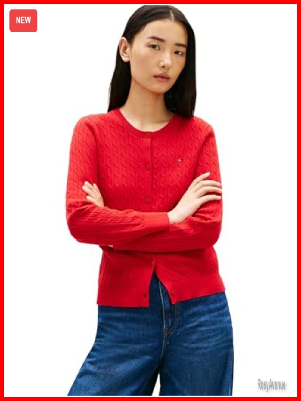 Cable Knit Crew Neck Cardigan Long Sleeve Button Down Cotton Sweater